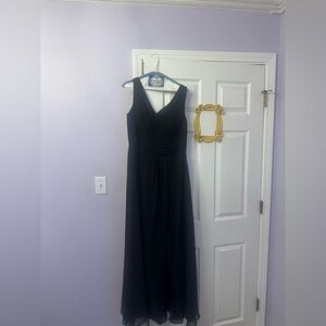 Azazie Karina Black A-Line Pleated Chiffon Dres